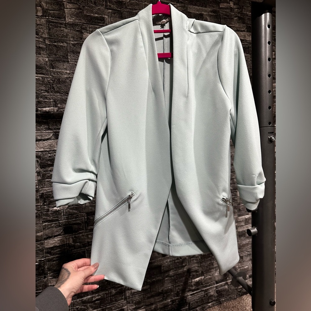 Maurices Light Tiffany Blue Blazer with Zipper Accents